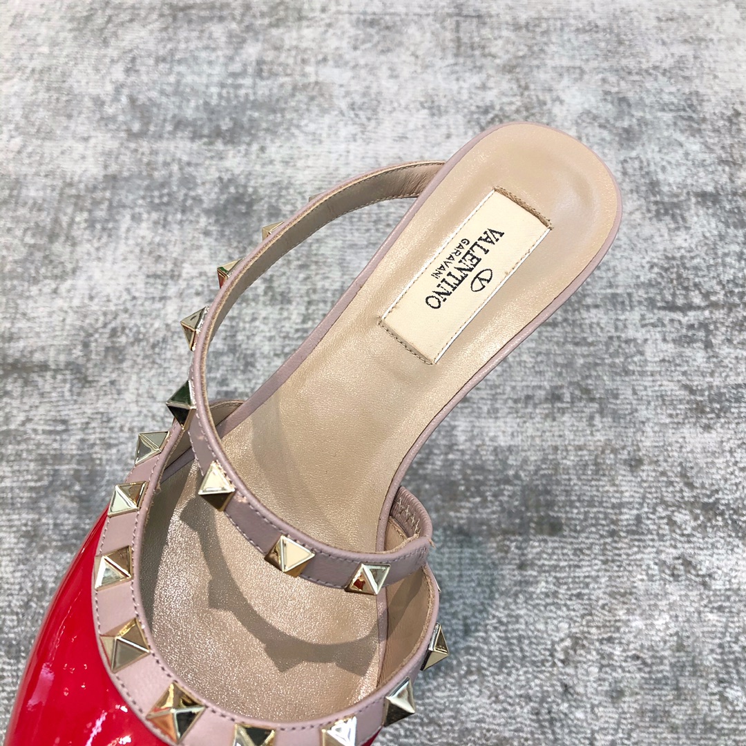 Valentino VT Collection One strap slant heel slipper 6.5CM Patent leather red