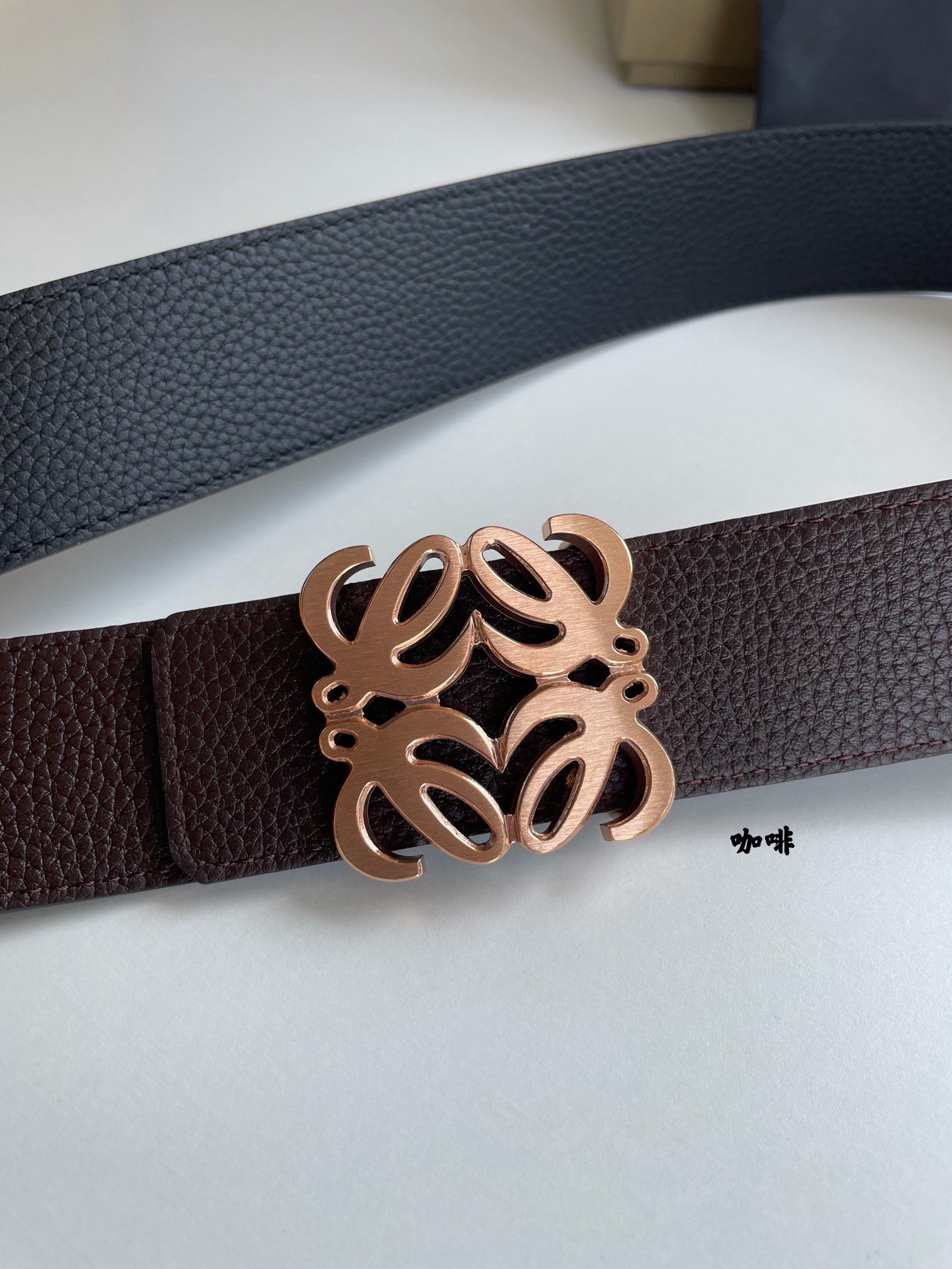 LOEVE stainless steel logo pattern metal buckle with top layer cowhide reversible