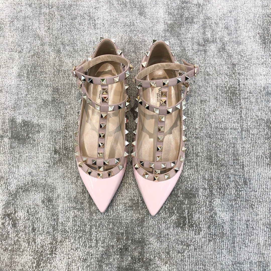 Valentino VT Collection Two Strap Flats Patent Leather Pink