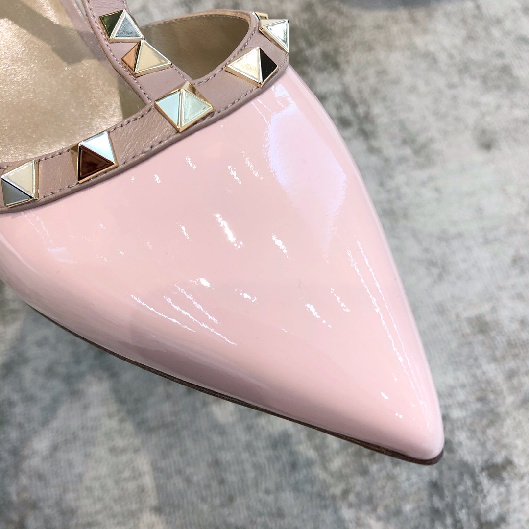Valentino VT Collection Triple Strap Mid Heel 6.5cm Patent Leather Pink