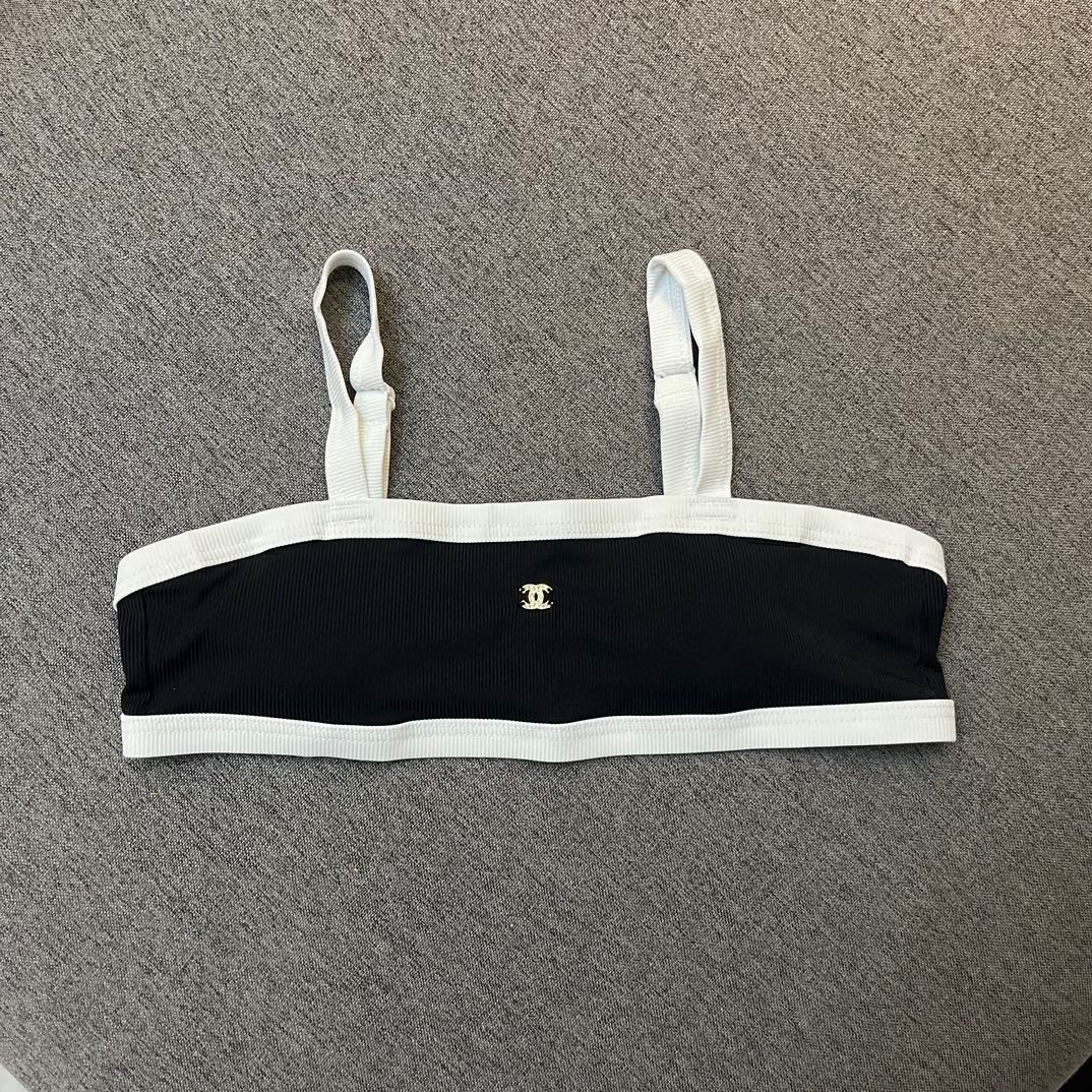Chanel New Bikini Midi Set Petit Chanel Logo Wrap Tankini + Triangle Bottom Separate Swimsuit