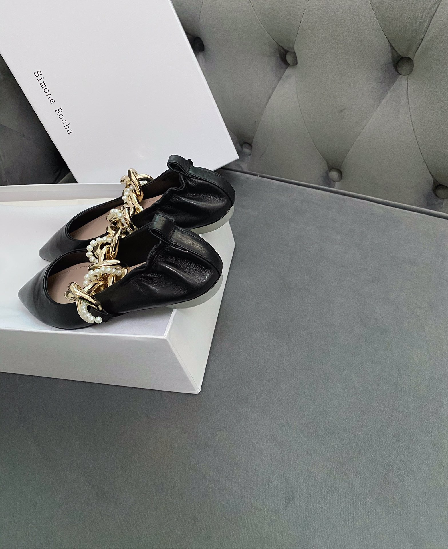 Simone rocha chain flat single shoes new season's most fashionable pearl chain series