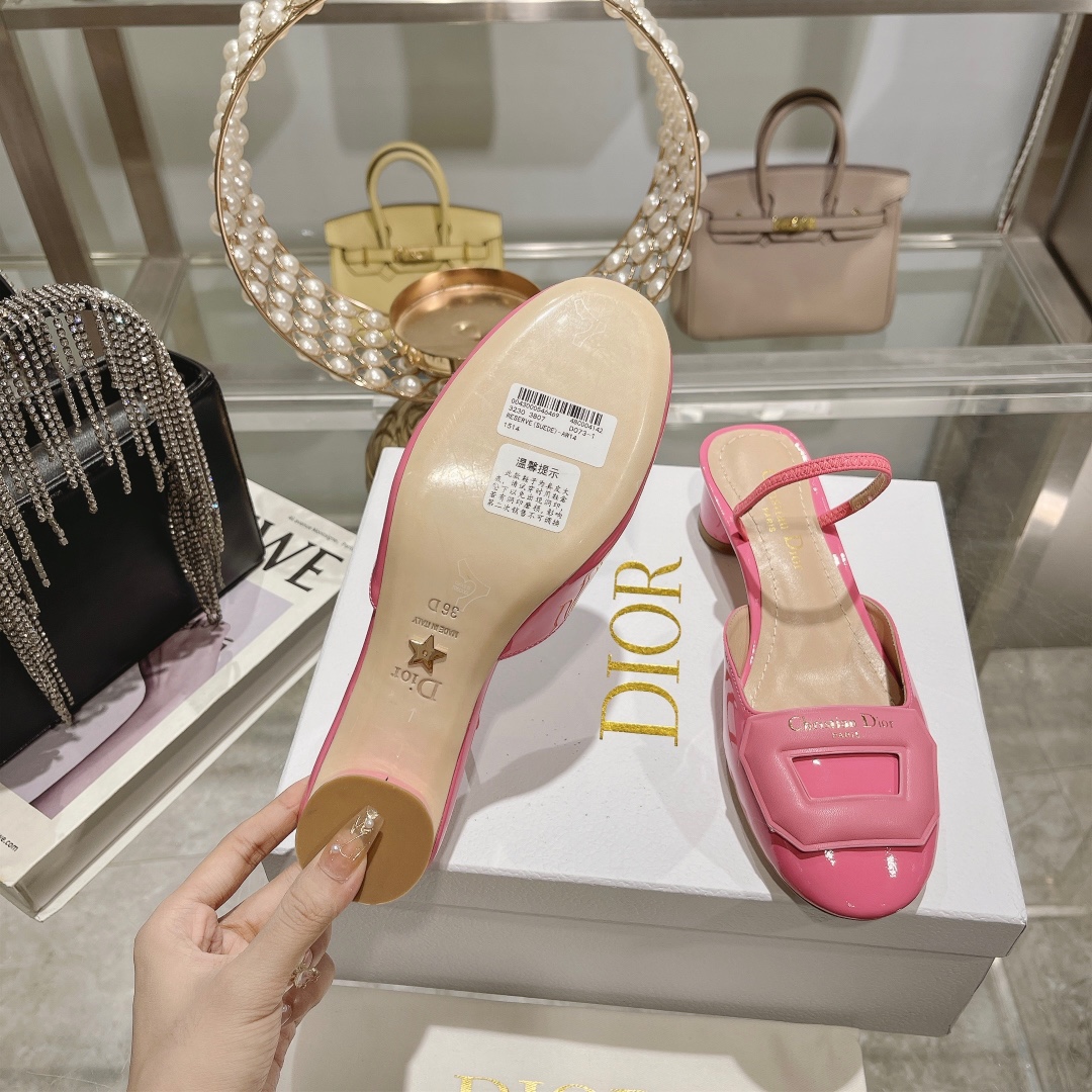 DIOR small round toe hollow one strap sandals 3.5cm Rose
