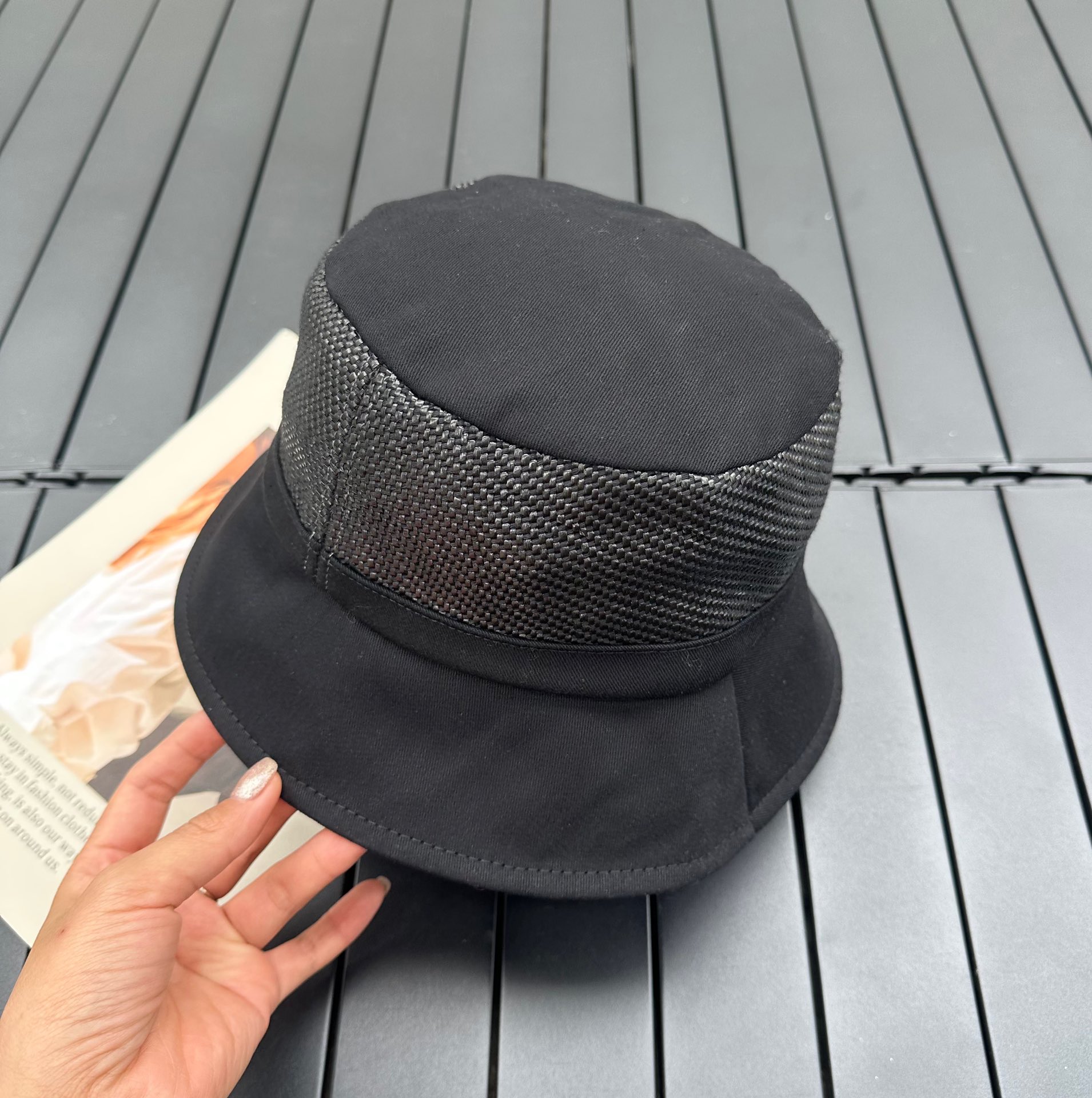 prada classic triangle bucket hat