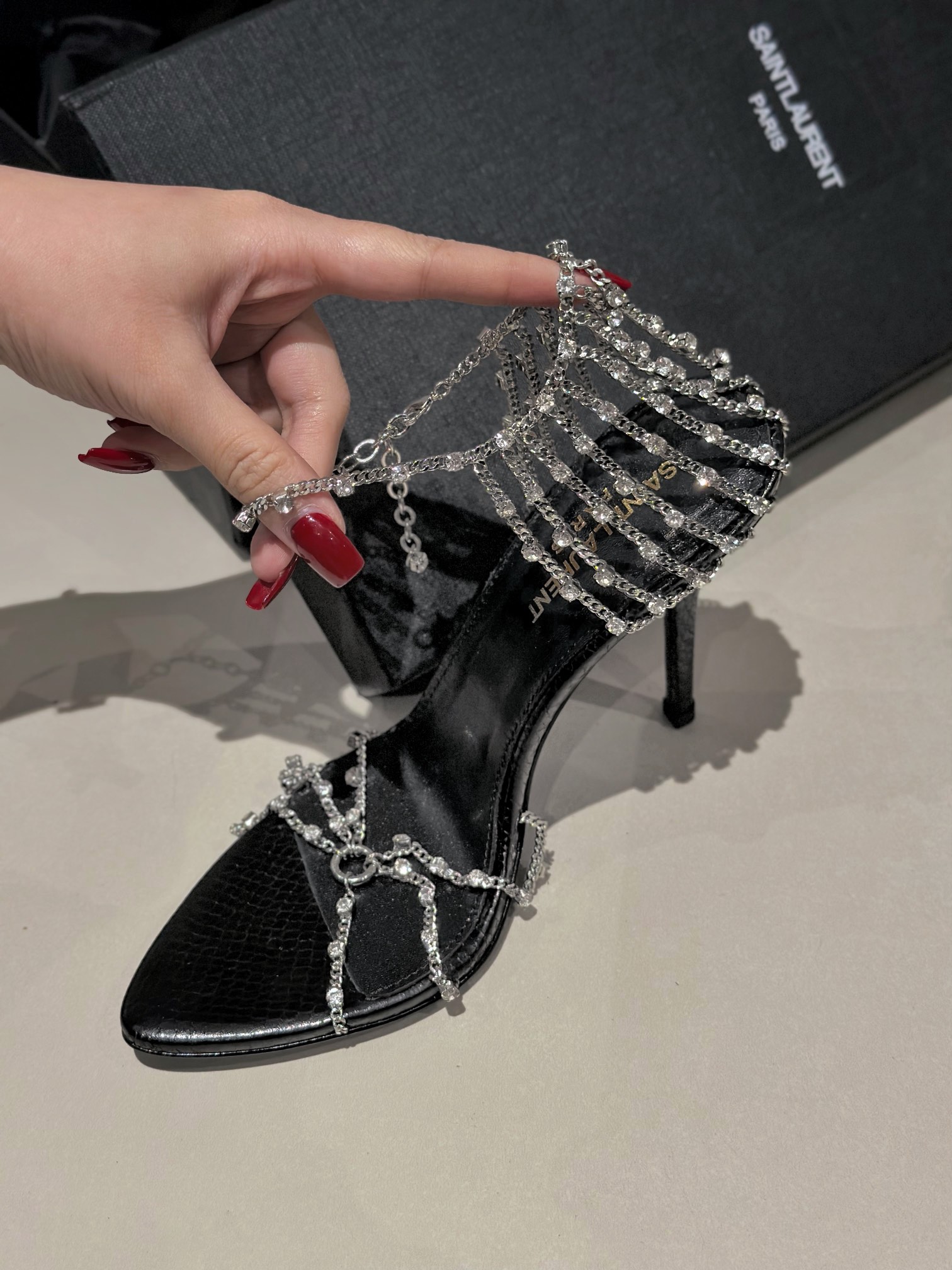 𝙎𝙖𝙞𝙣𝙩 𝙇𝙖𝙪𝙧𝙚𝙣𝙩 | 𝟐𝟎𝟐𝟐/𝐒𝐒 𝐧𝐞𝐰 YSL｜Saint Laurent new metal chain high heels luxury metal rhinestone buckle