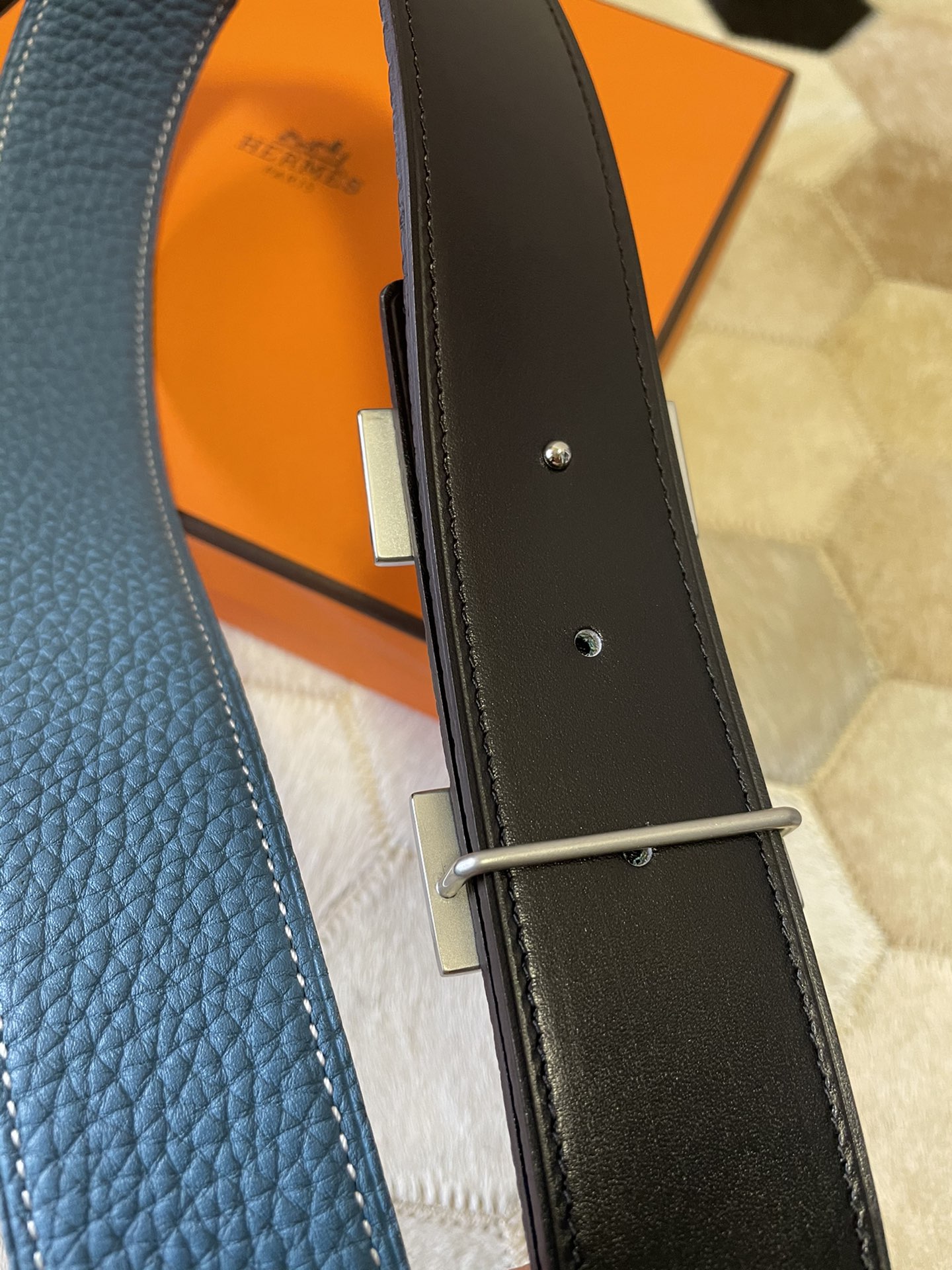 Hermes stainless steel double row diamond hanging buckle