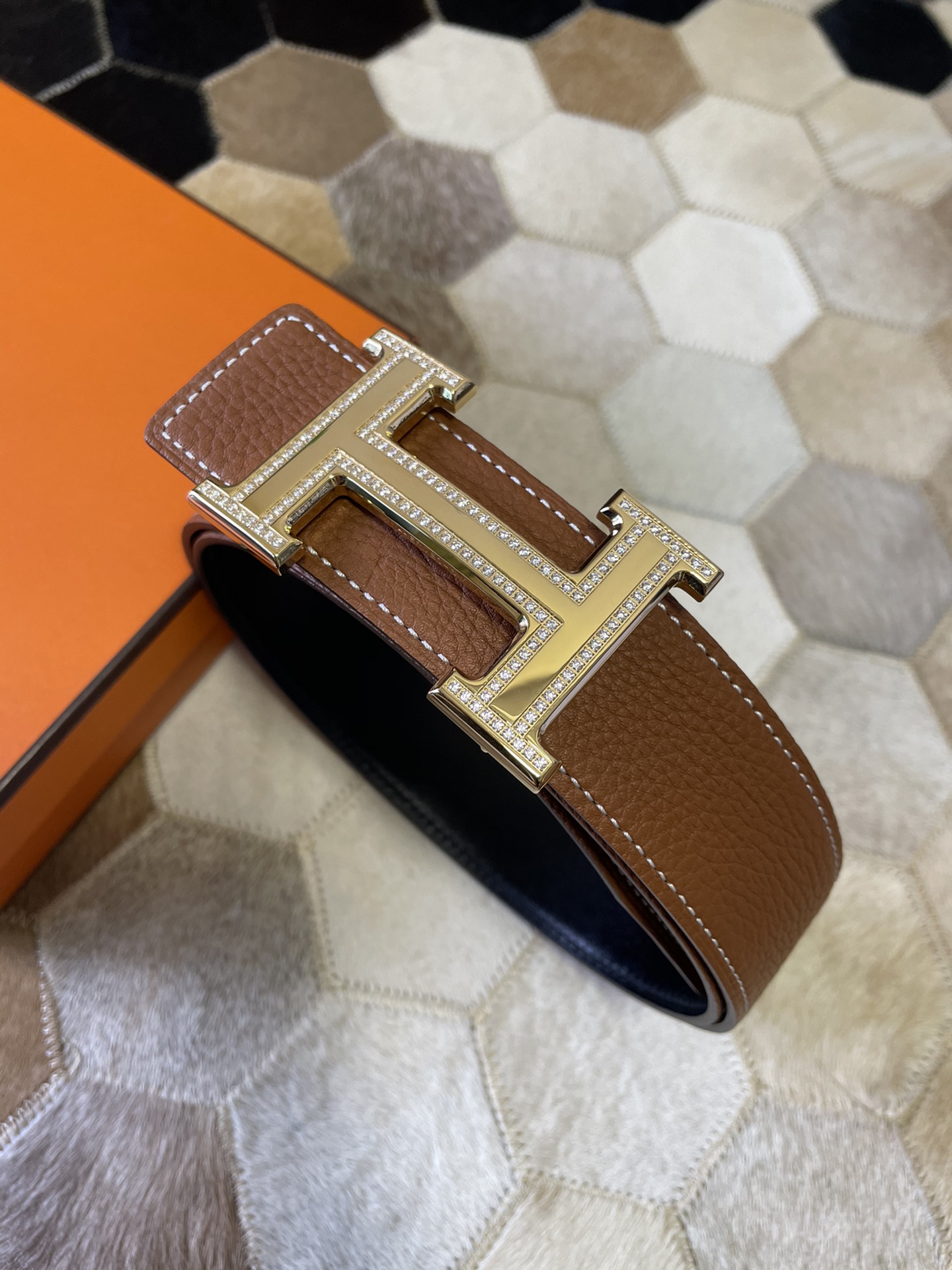 Hermes stainless steel double row diamond hanging buckle