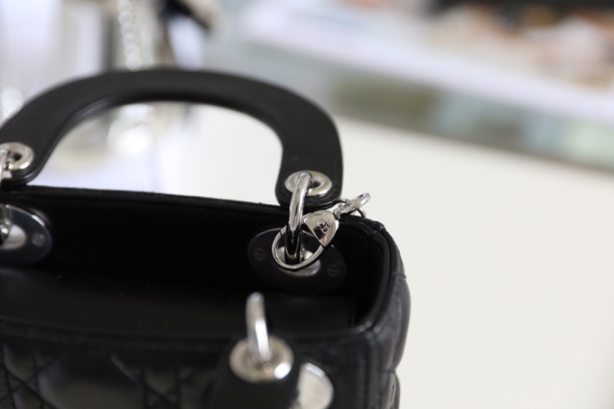 Lady Dior black vine check patent leather cow leather mini bag