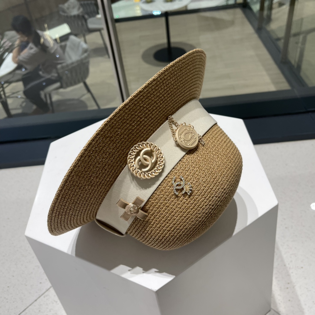 Chanel Straw Hat, Sun Hat, Sunshade Beach Hat, Head Circumference 57cm