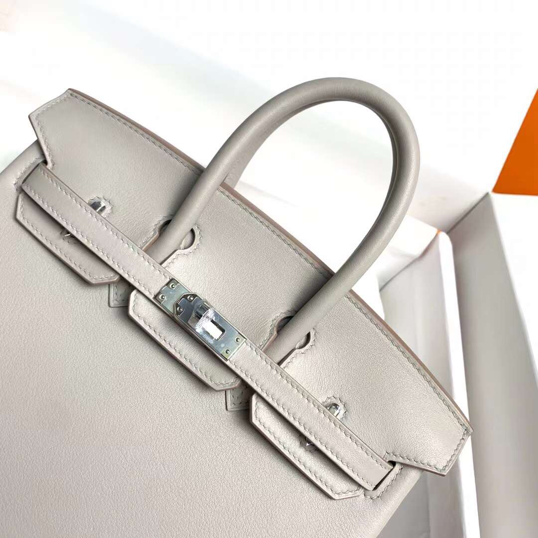 Birkin 25cm c80 pearl grey gold buckle silver buckle original swift calfskin top craftsmanship beeswax thread handmade