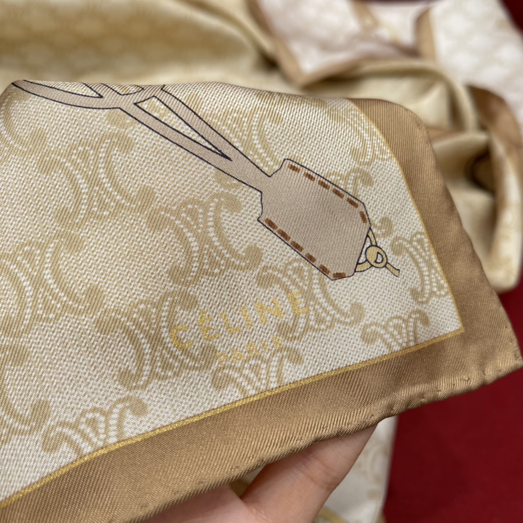 𝐂𝐞𝐥𝐢𝐧𝐞 Retro-style Arc de Triomphe element scarf 100% silk