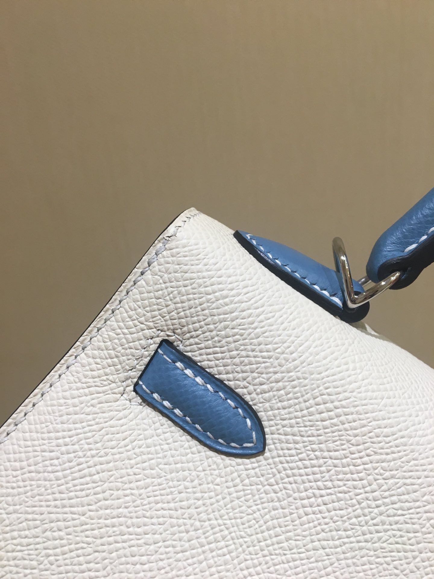 Kelly25cm silver epsom leather milkshake white spell denim blue