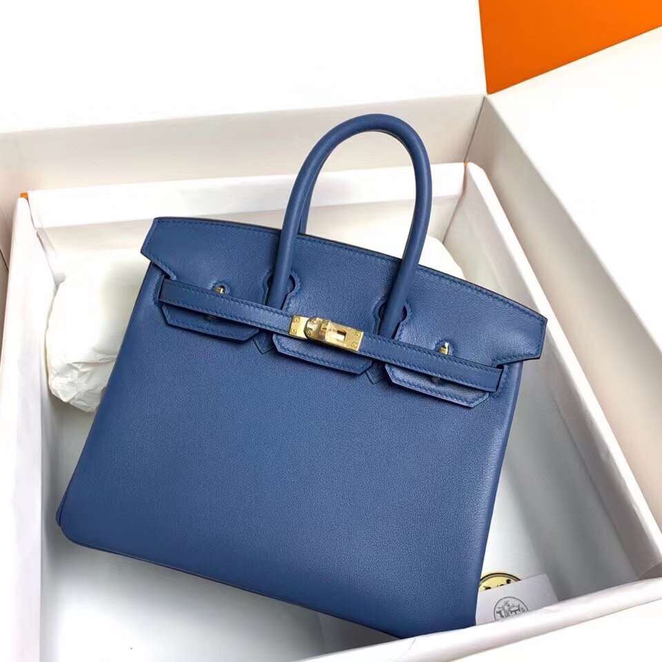 Birkin 25cm R2 onyx blue gold buckle silver buckle original swift calfskin top craftsmanship beeswax thread handmade