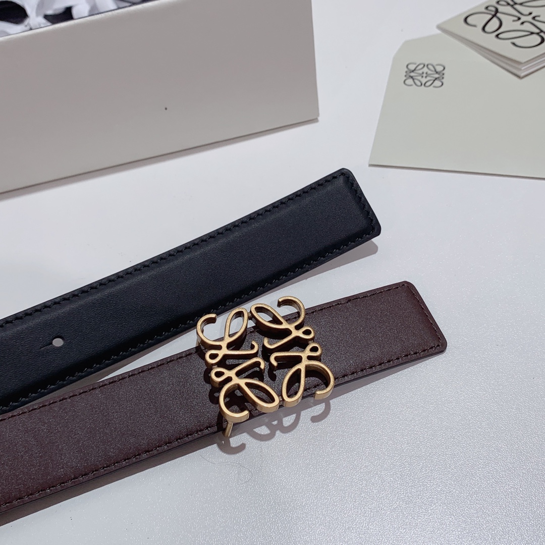 LOEVE stainless steel logo pattern metal buckle with top layer cowhide reversible