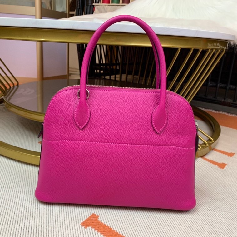 Bolide 27cm Imported original Epsom leather Half hand waxed stitching Rose purple Silver buckle