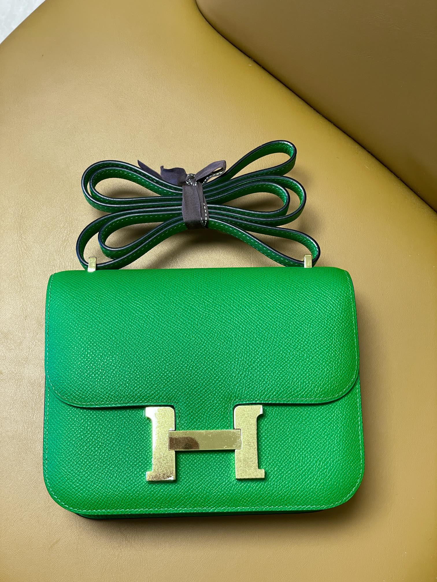 Kangkang 19 bamboo green epsom leather gold buckle