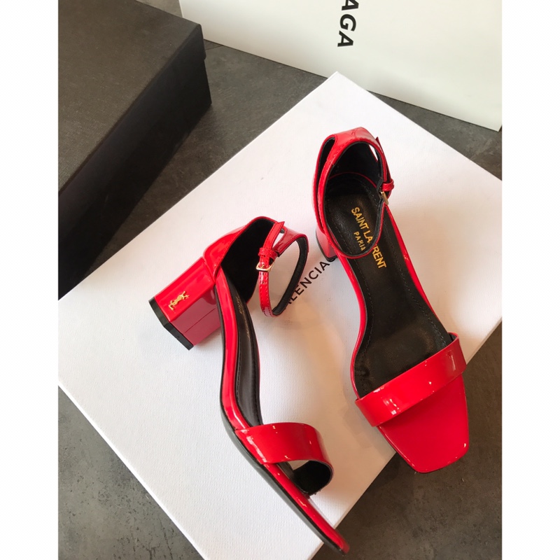 【Saint Laurene Saint Laurent】 YSL summer model thick heeled sandals with 6.5cm high