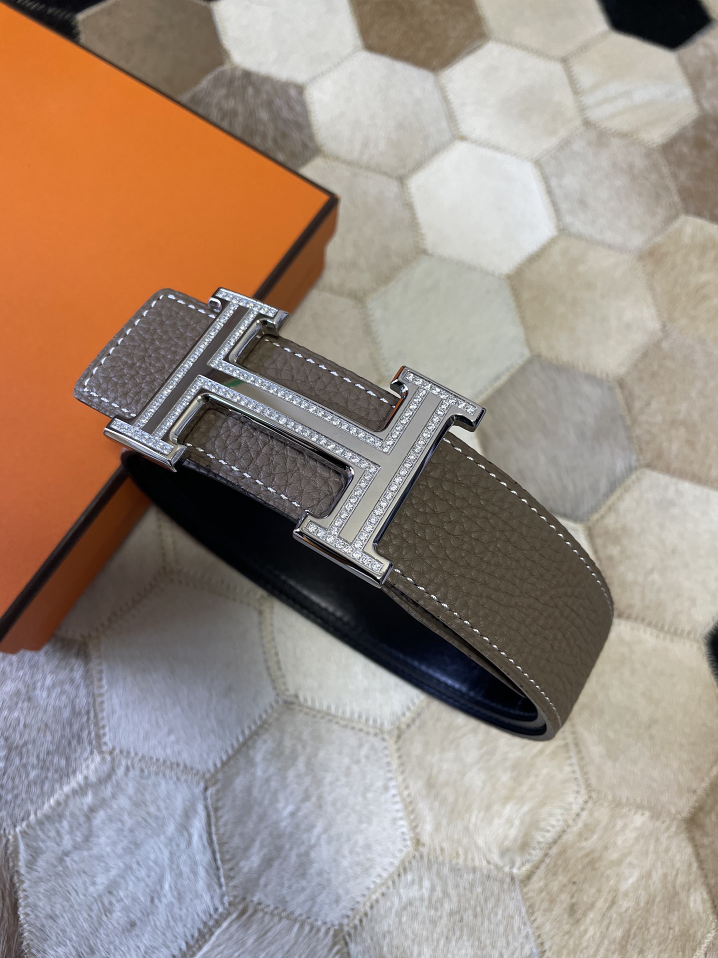 Hermes stainless steel double row diamond hanging buckle