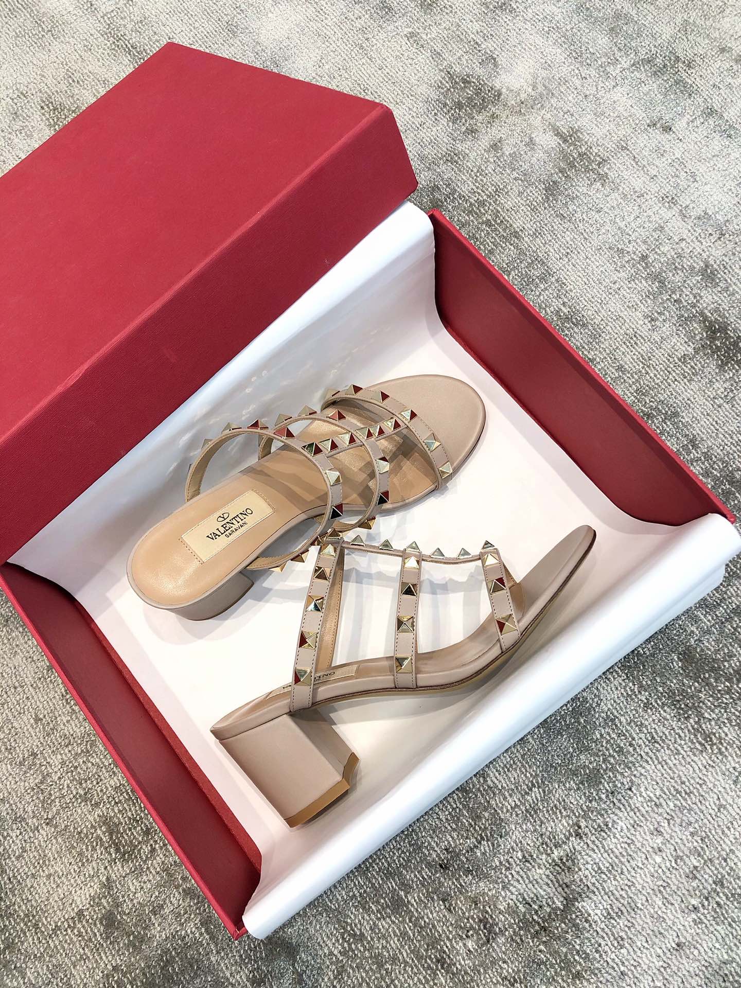 Valentino VT Collection Three Strap Chunky Heel 6cm Nude