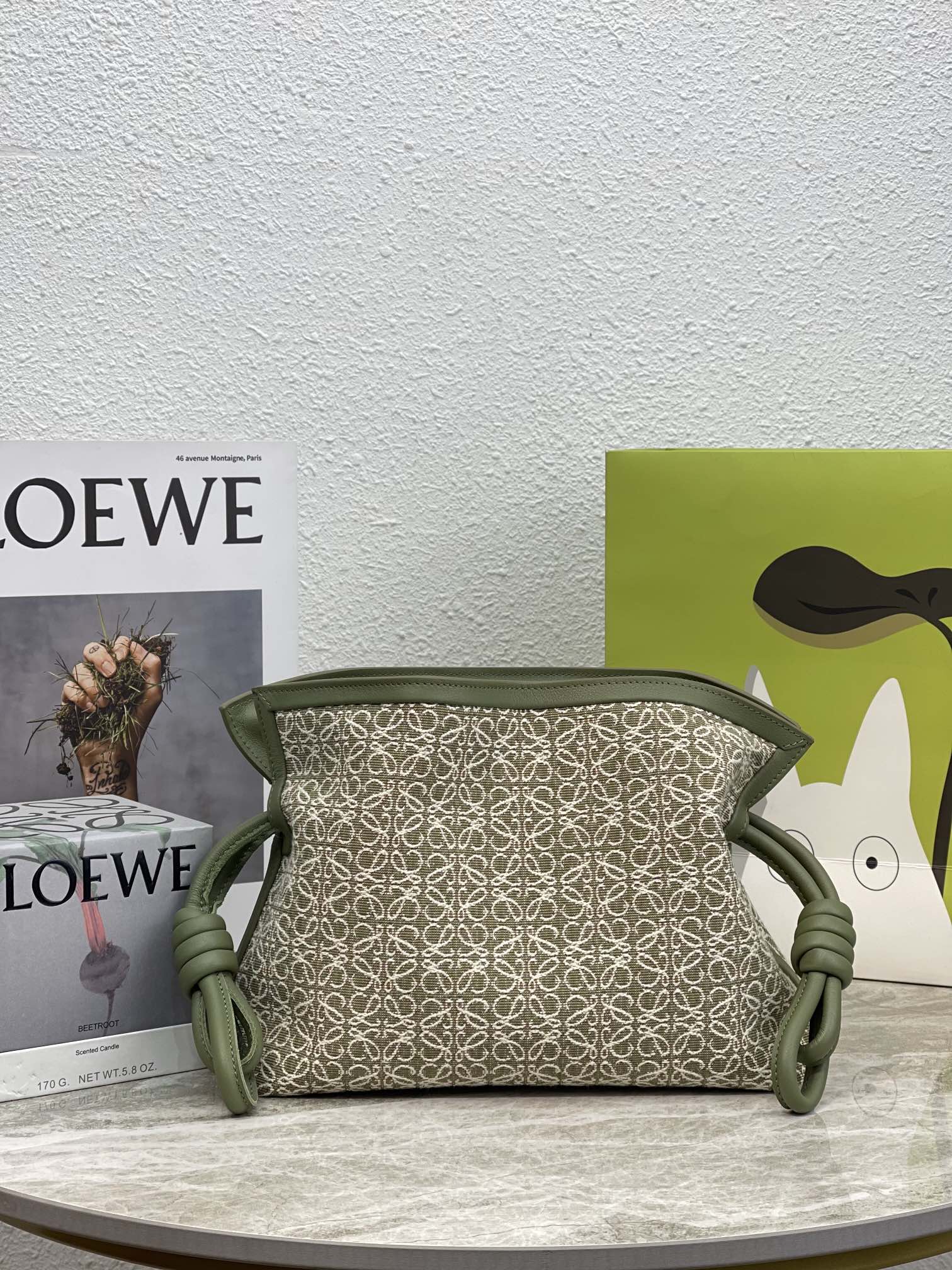 LOEWE Mini Anagram jacquard and calfskin Flamenco clutch