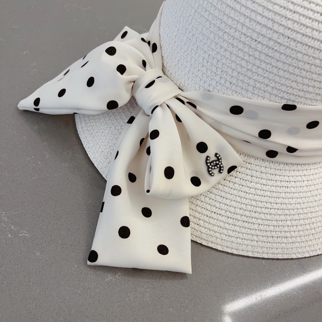 CHANEL socialite straw hat, polka dot hat
