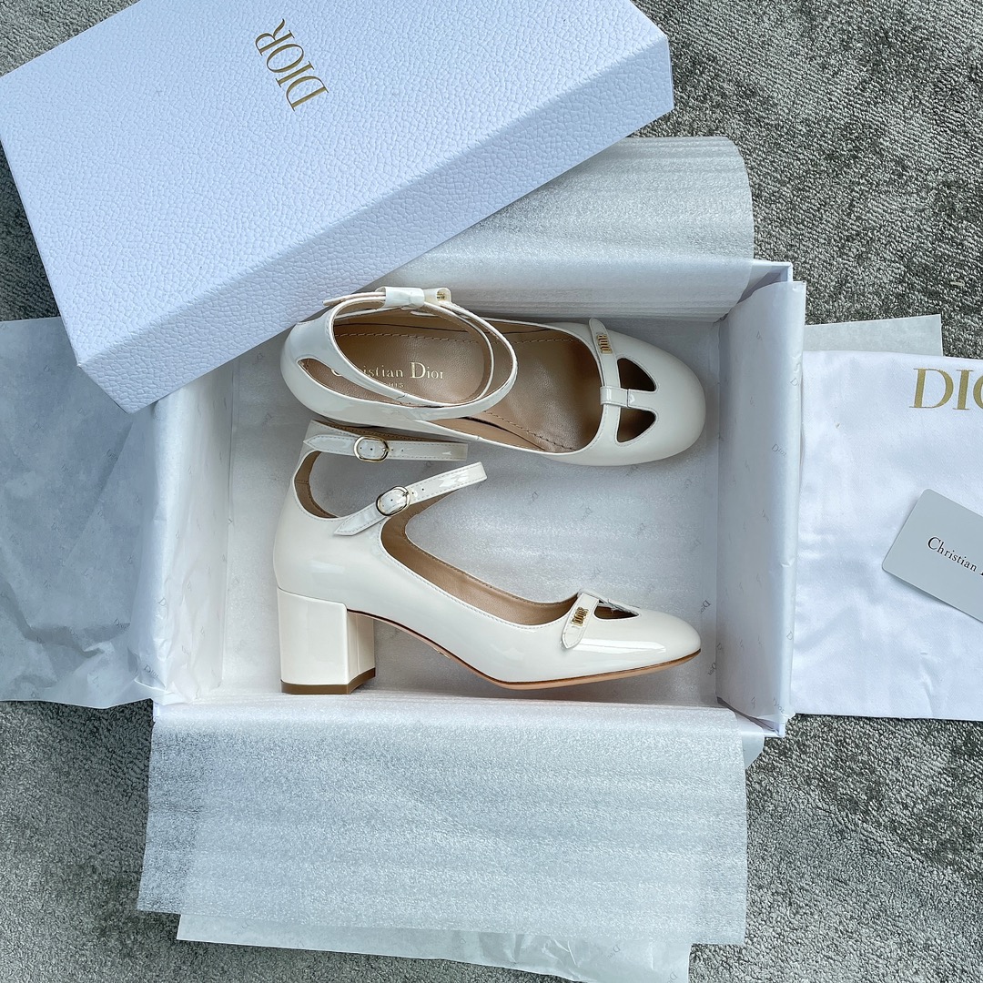 DIOR Sweet and elegant Mary Jane heels Cow patent leather Sheepskin Genuine leather outsole White