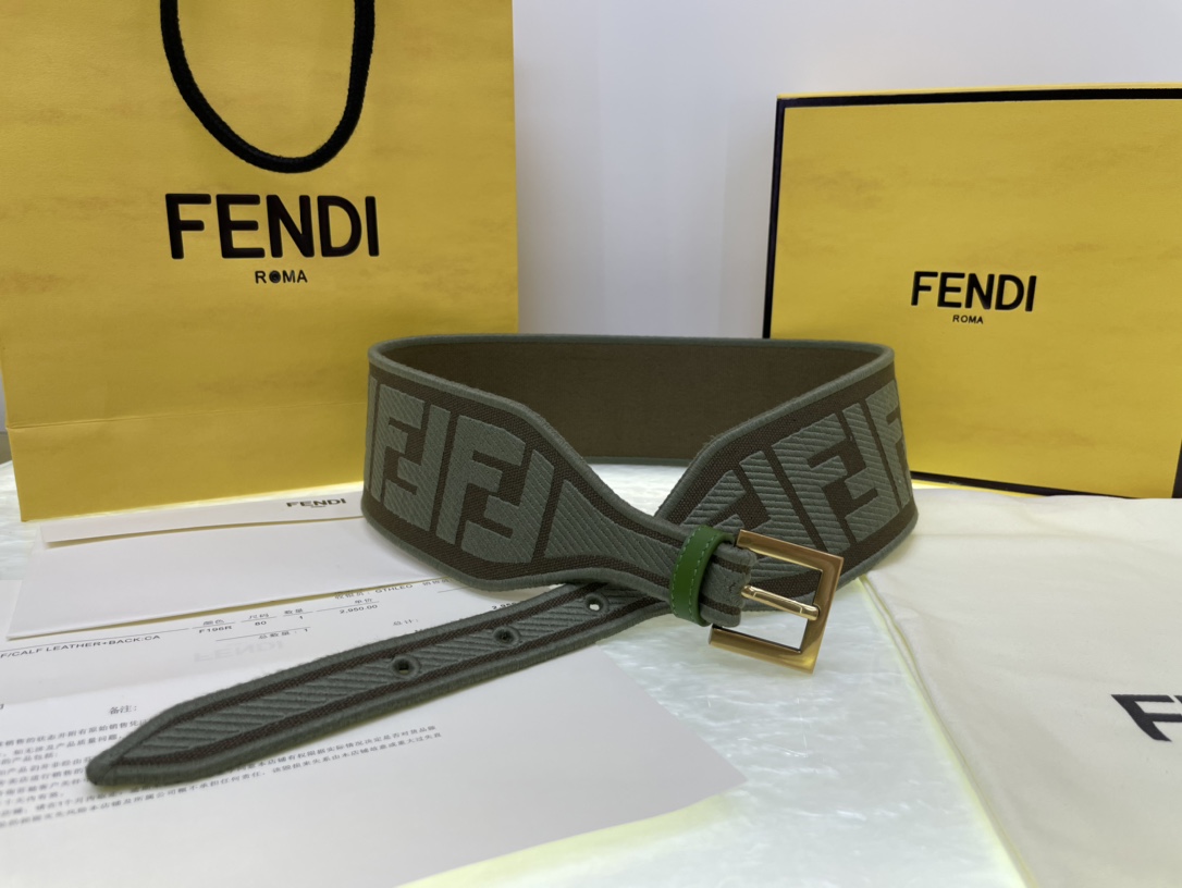 FENDI new embroidery    belt ✌️FF pattern wide belt