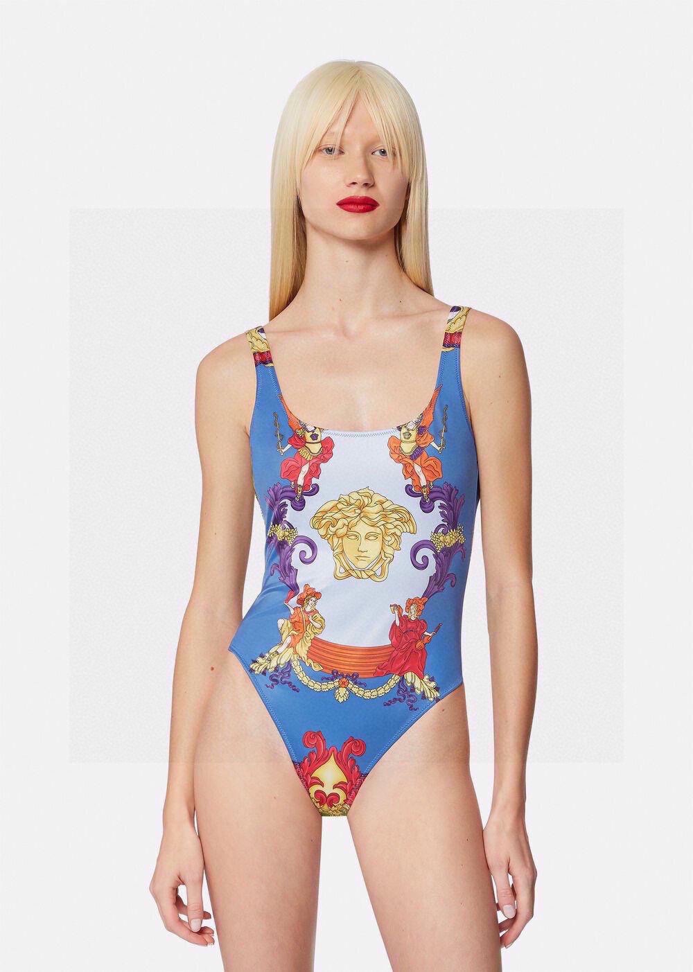 versace new court style lion dading print u-neck halter one piece swimming costume