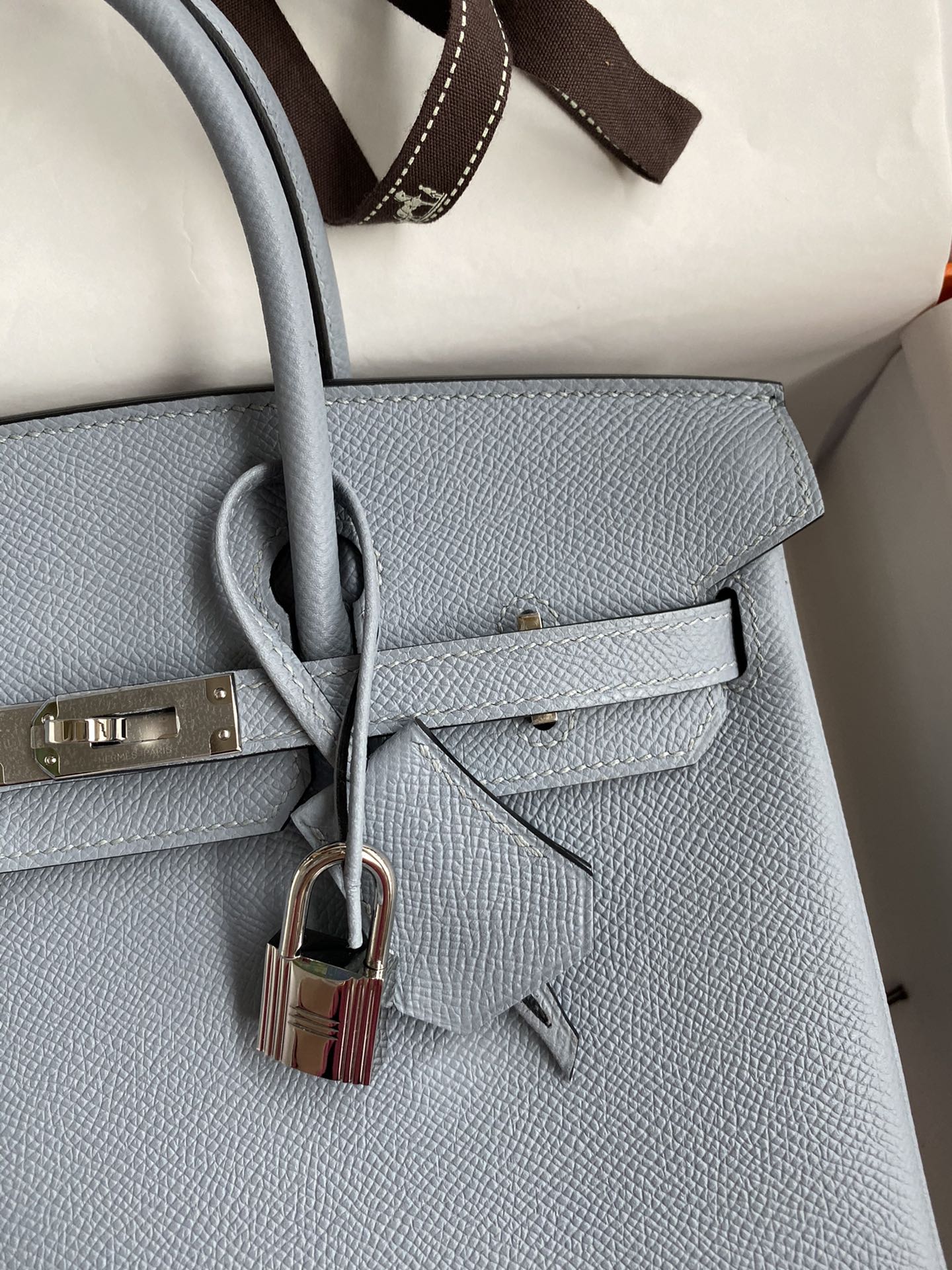 Birkin 25cm Epsom Leather Linen Blue Silver Buckle