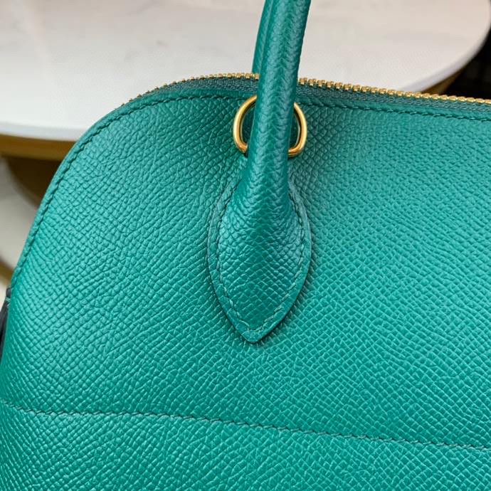 Bolide 27cm Imported original Epsom leather half hand waxed stitching peacock green silver buckle