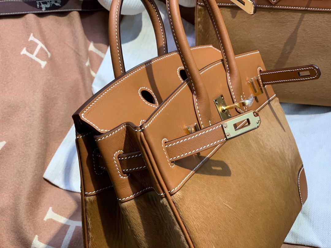 birkin30 imported cow hair ➕ golden brown swift full handmade gold buckle