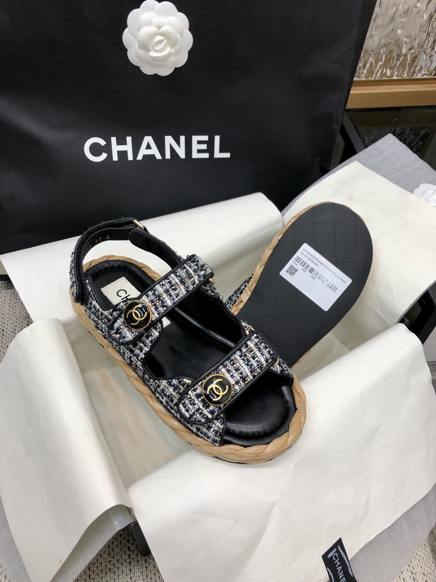CHANEL 2023 spring and summer latest woven velcro sandals Japan imported woven materials
