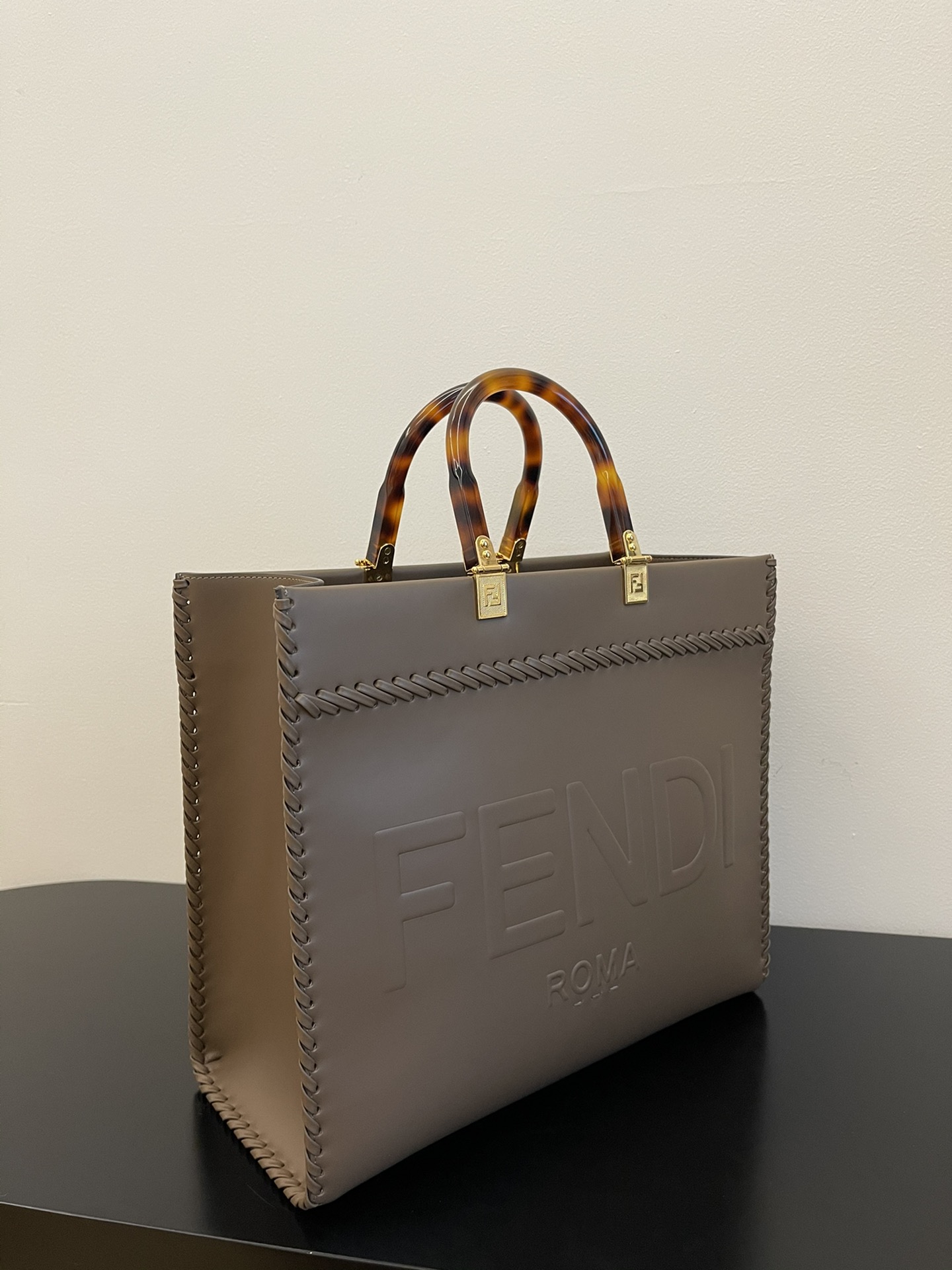FENDI medium side leather woven tote bag 