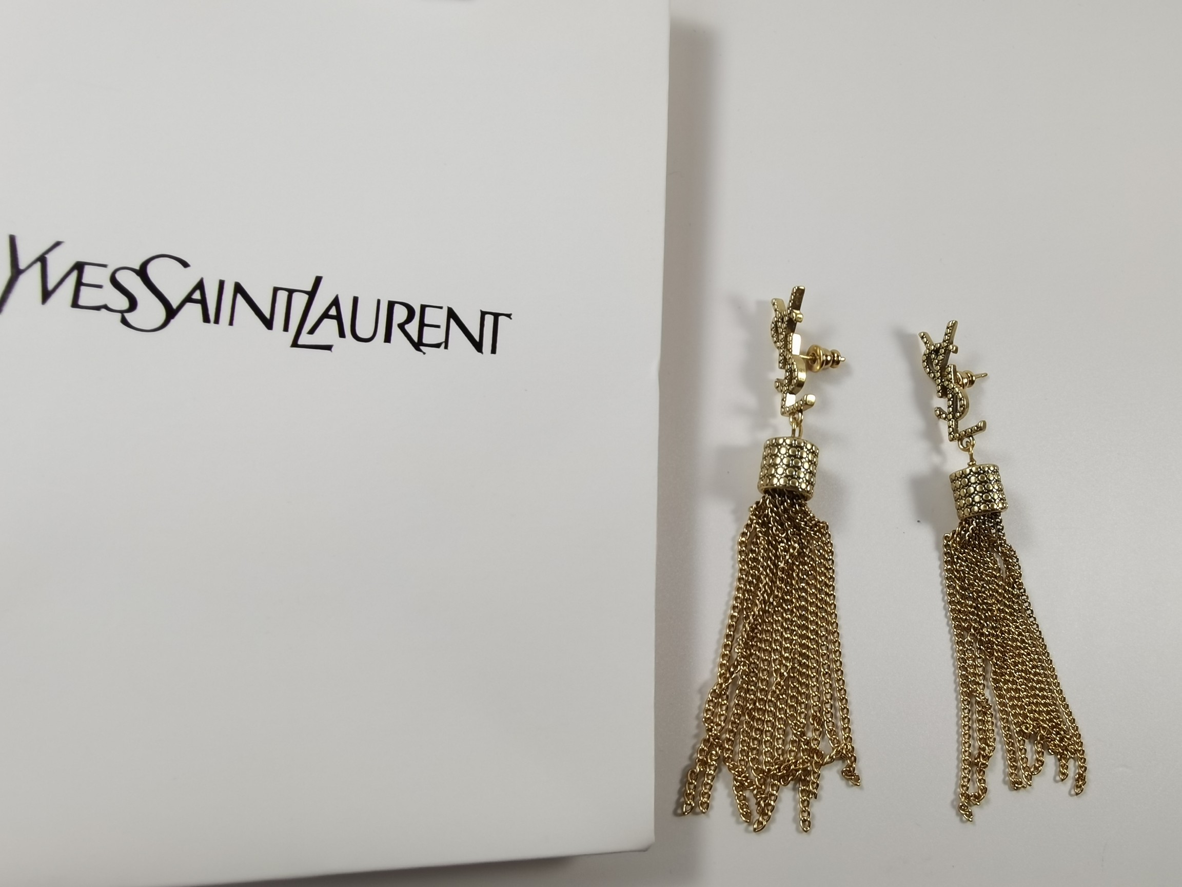 Saint Laurent YSL Tassel Chain Clause Ear Clap Stud Earrings