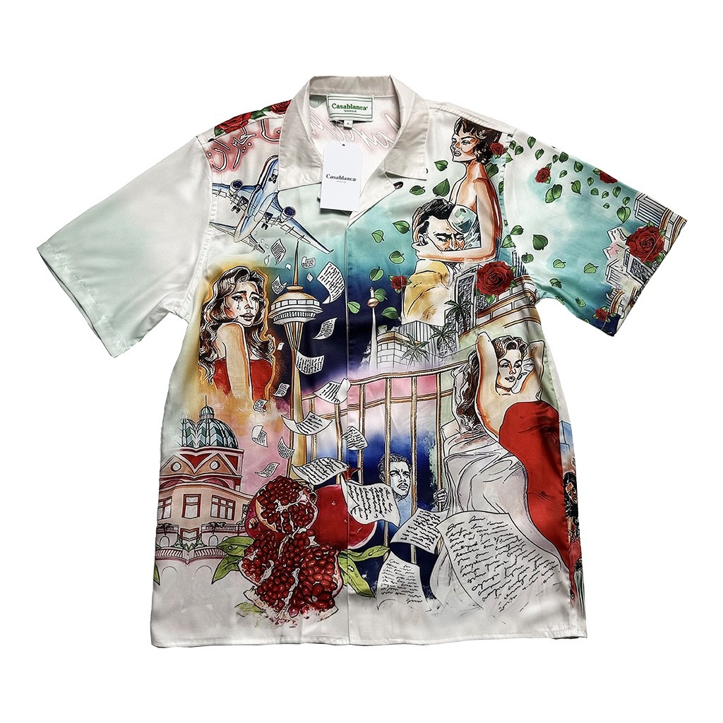 Casablanca Tenni movie theater, Hawaiian short sleeve vacation shirt