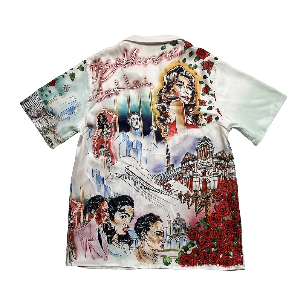 Casablanca Tenni movie theater, Hawaiian short sleeve vacation shirt