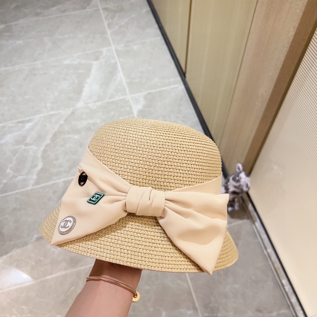 Chanel Bow Thick Woven Pot Hat Straw Hat