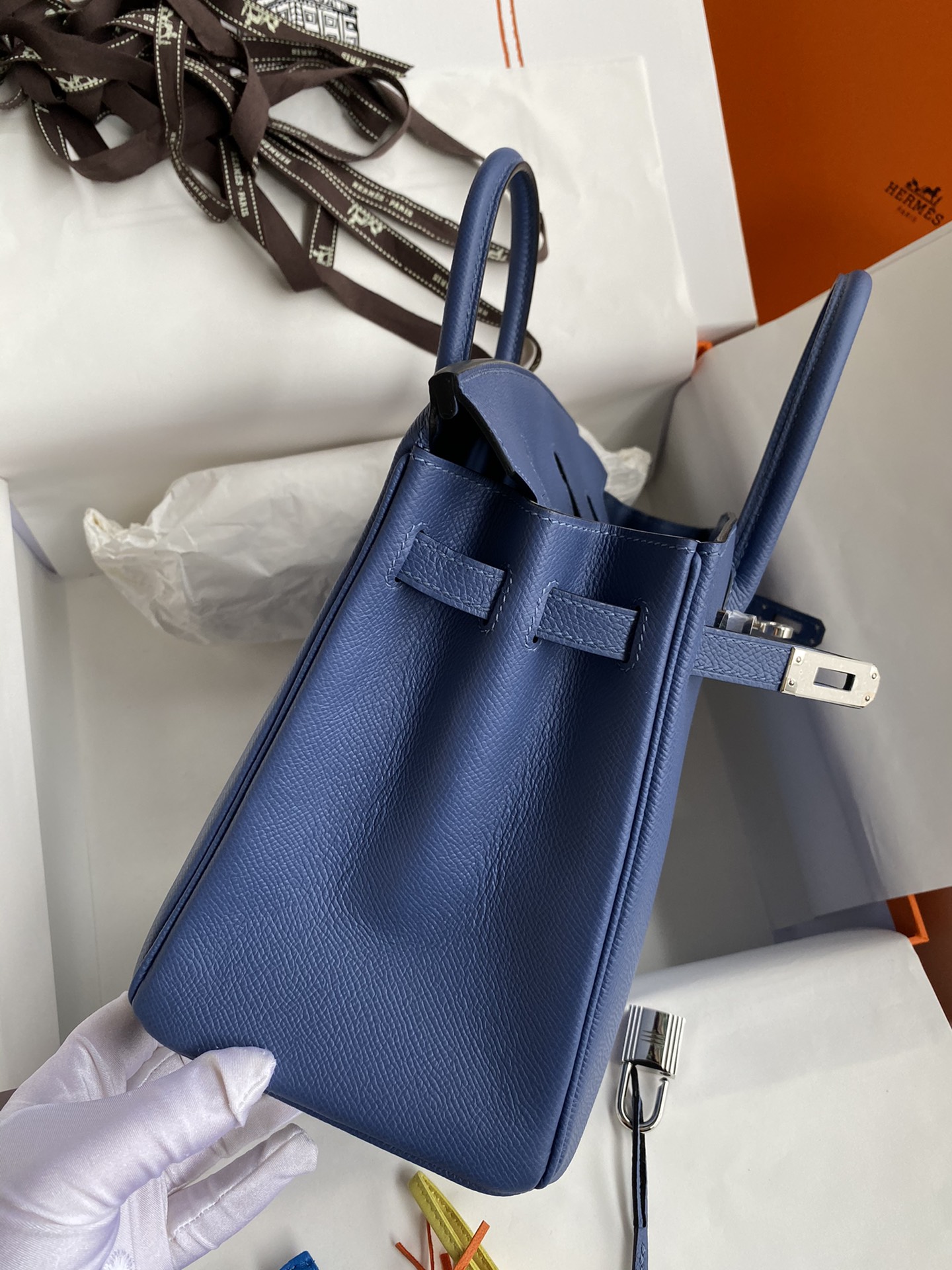 Birkin 25cm Epsom Leather Onyx Blue Silver Buckle