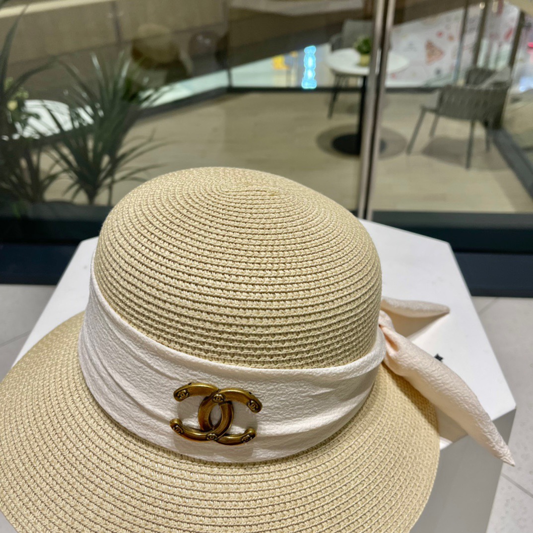 Chanel2023's new straw sunshade straw hat basin