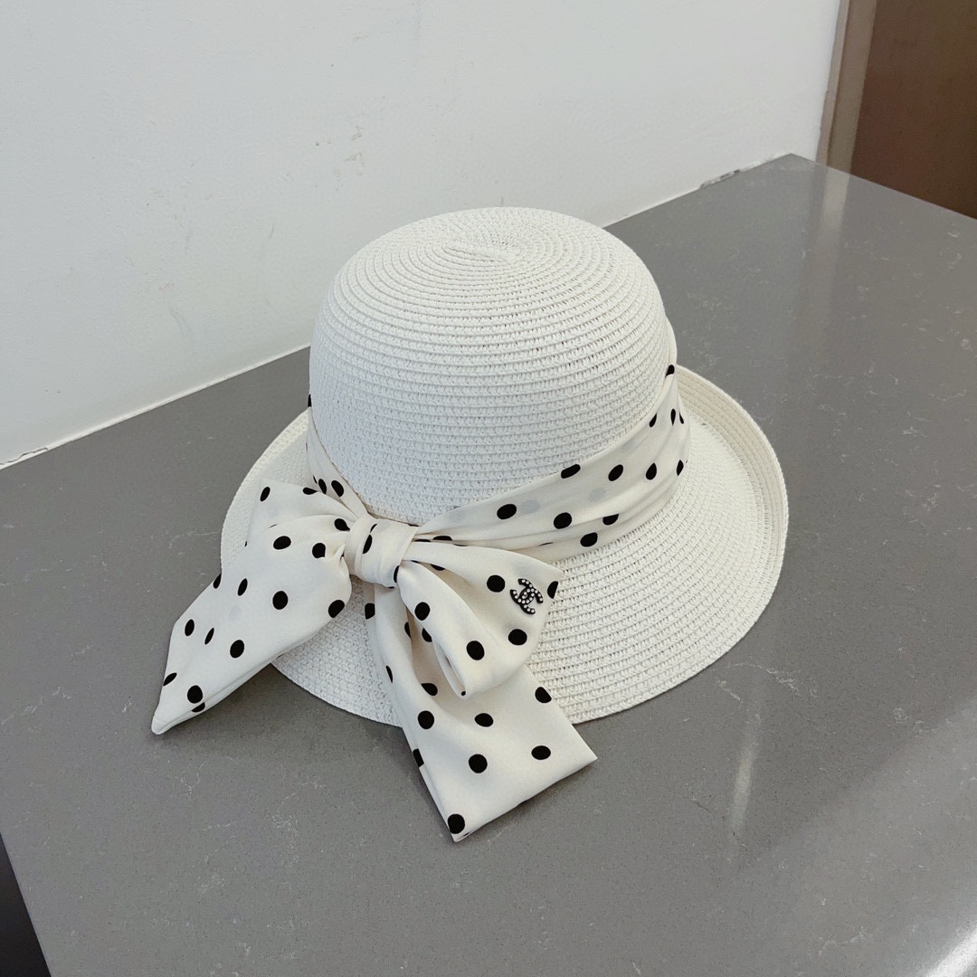 CHANEL socialite straw hat, polka dot hat