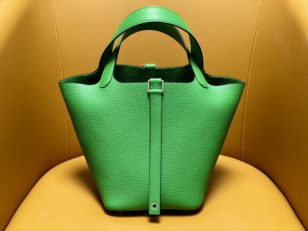 picotin18 bamboo green tc leather silver buckle