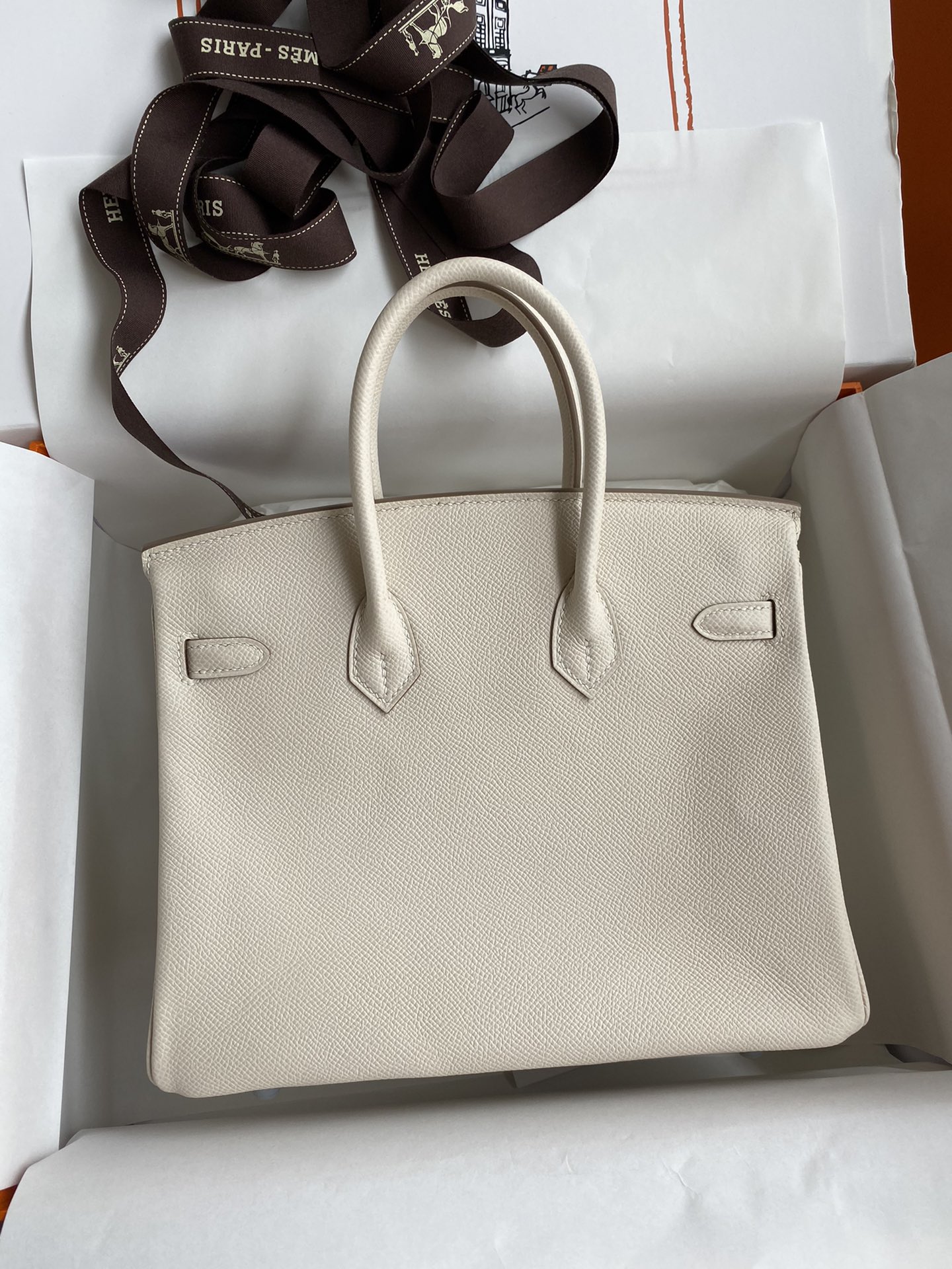 Birkin 25cm Epsom Leather Milkshake White Silver Buckle
