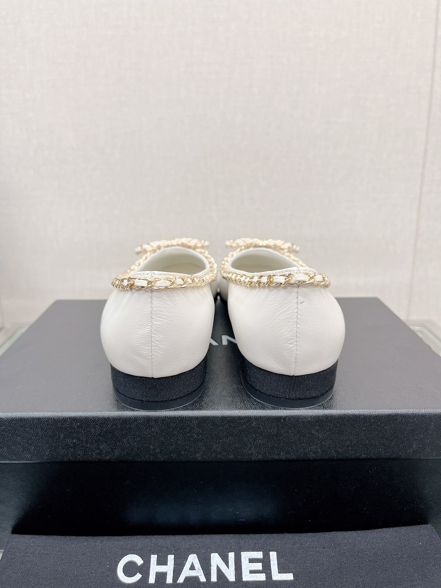 CHANEL 23Ss chain bow flat single shoes imported lambskin sheepskin lining