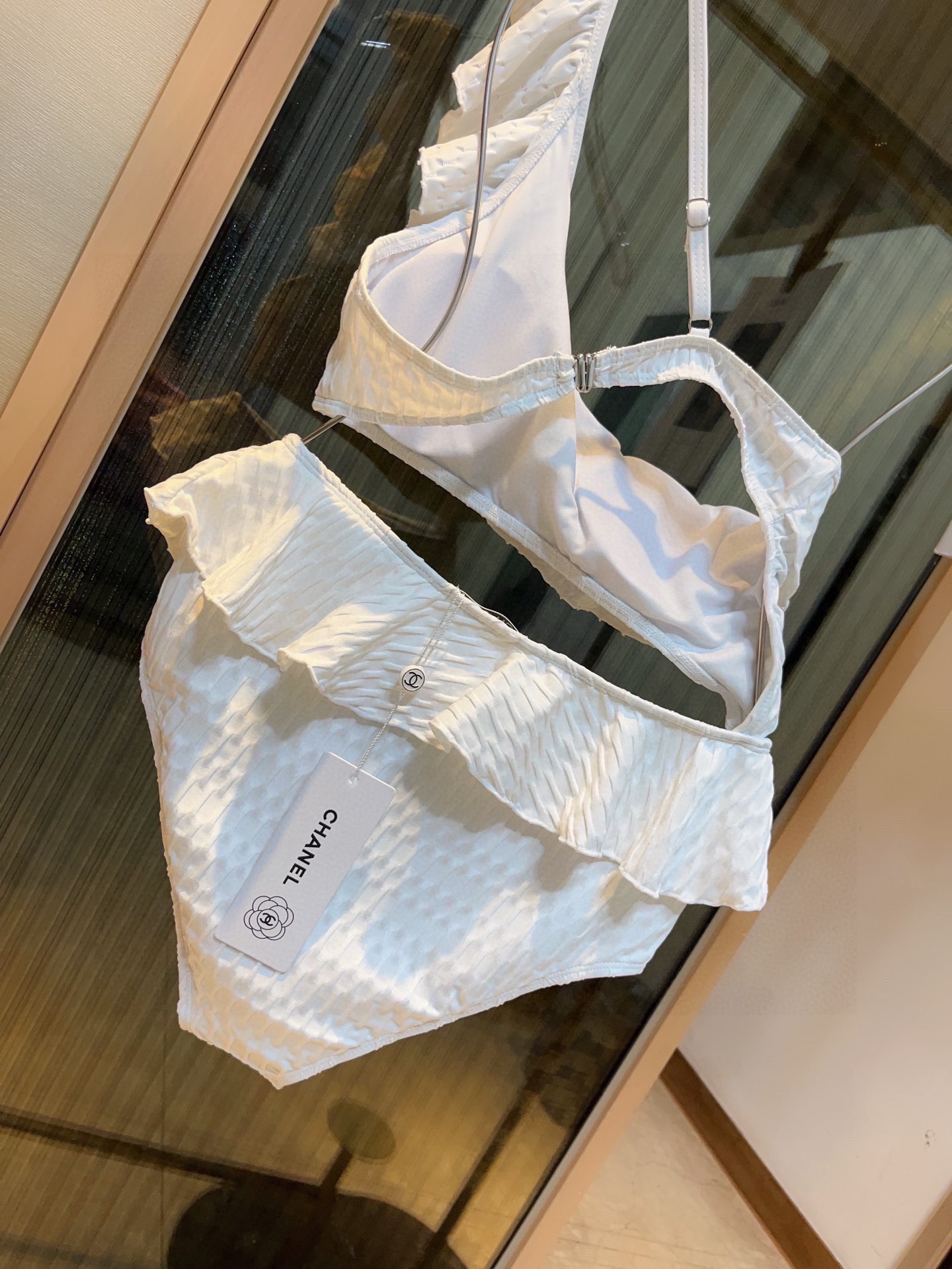 CHANEL Ruffle Irregular One-piece Swimsuit Bikini