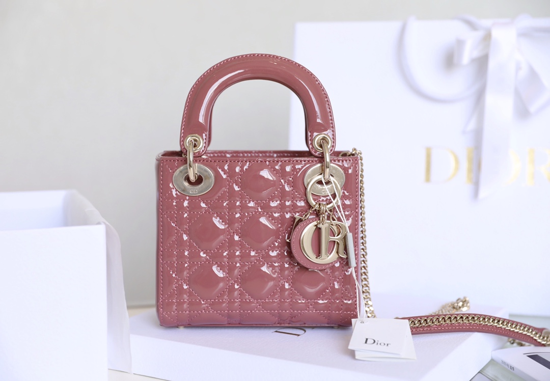 𝙇𝙖𝙙𝙮 𝘿𝙞𝙤* hibiscus powder Patent leather cow leather mini handbag