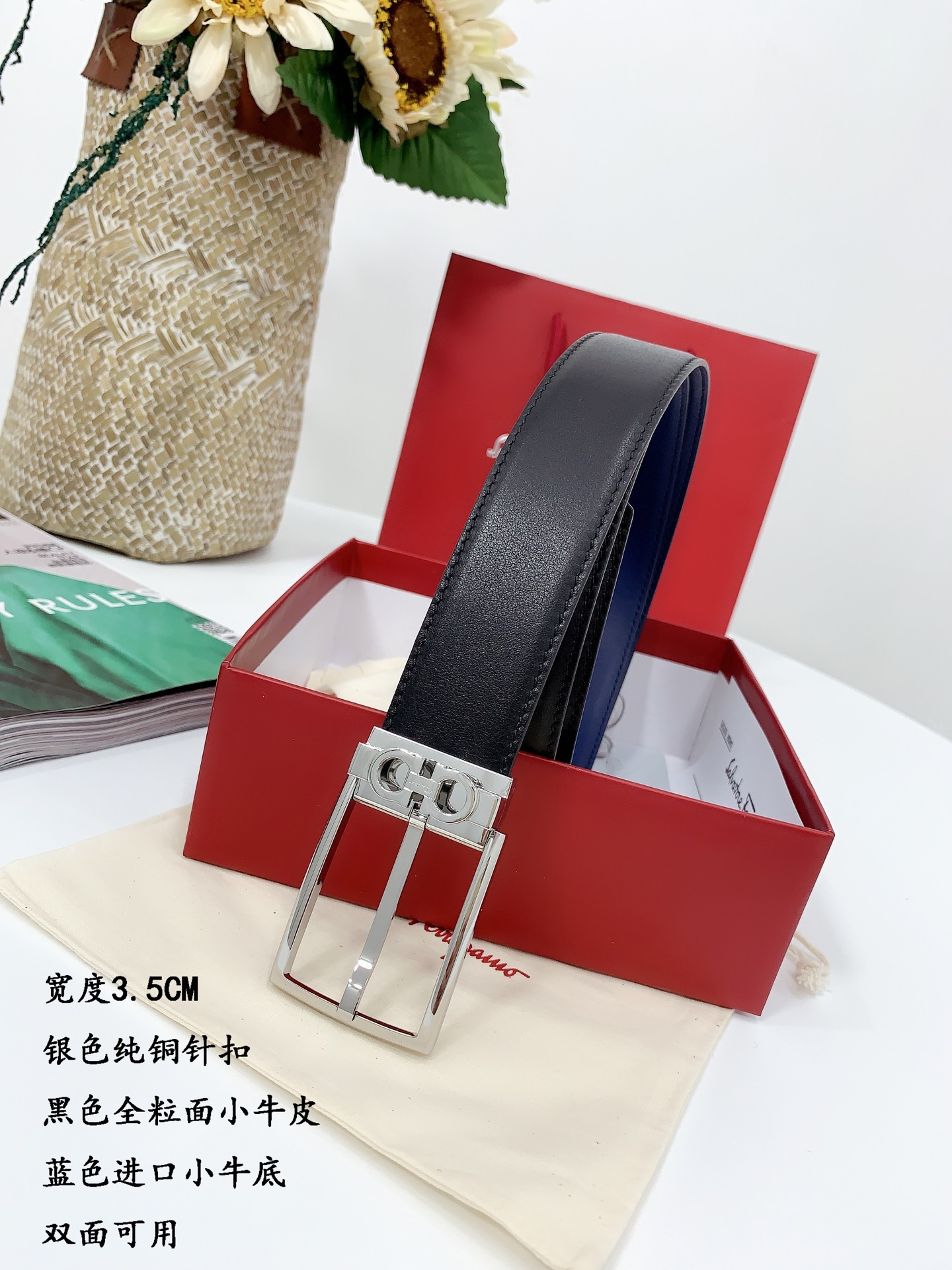 FERRAGAMO full grain soft calfskin with bottom leather imported from Italy