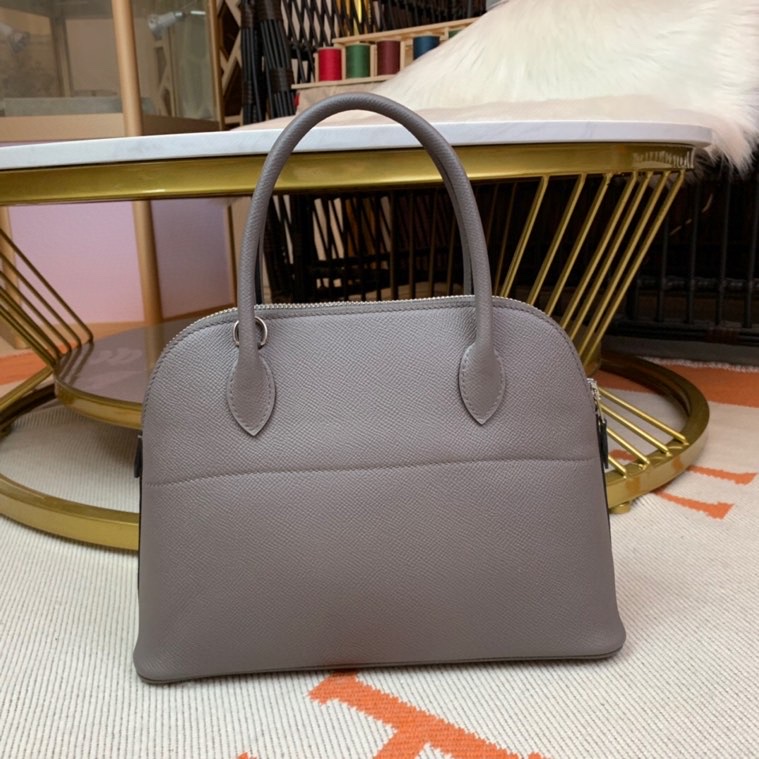 Bolide 27cm Imported original Epsom leather Half hand waxed stitching Tinware gray Silver buckle