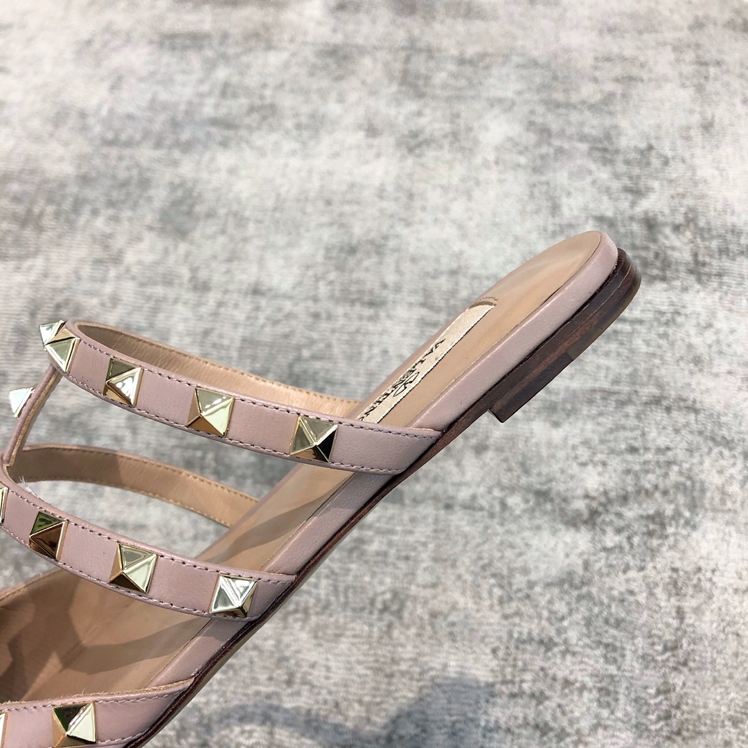 Valentino VT Collection Three Strap Flat Heel Slipper Patent Leather Pink