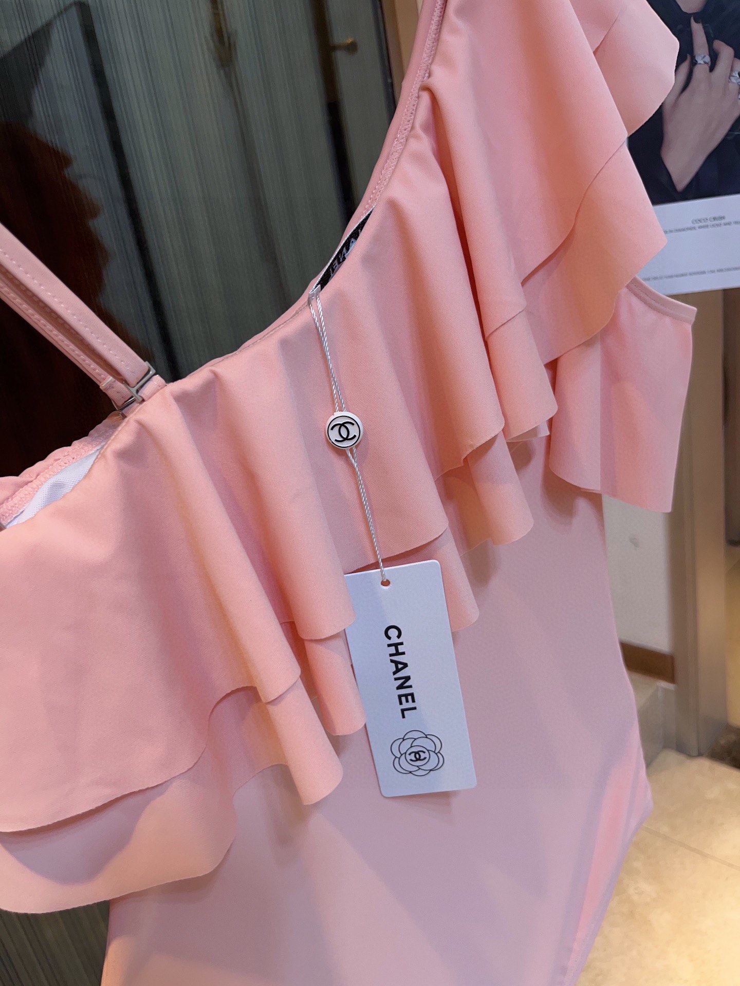 CHANEL Ruffle Irregular One-piece Swimsuit Bikini