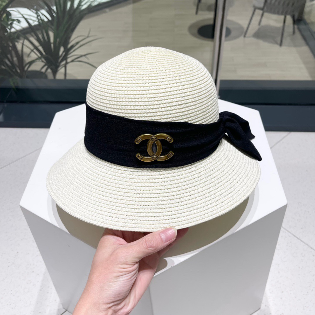 Chanel2023's new straw sunshade straw hat basin